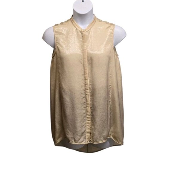 Lafayette 148 Womens Large Light Gold Shimmer Silk Blend Tunic Top Sleeveless - Picture 1 of 7